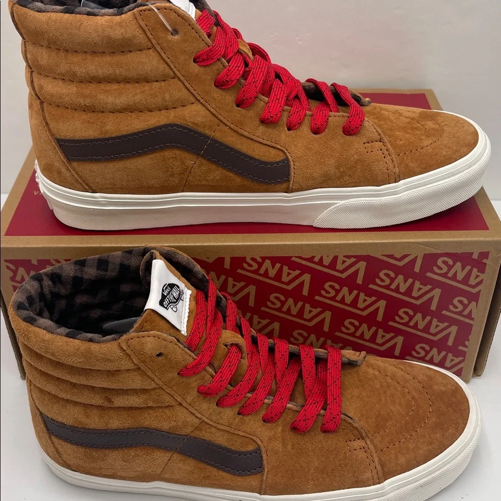 Vans Men’s Tan High-Top Sneakers Sk8-Hi
Pig Suede Plaid Glazed Glaze 
Sneakers - Picture 3 of 16
